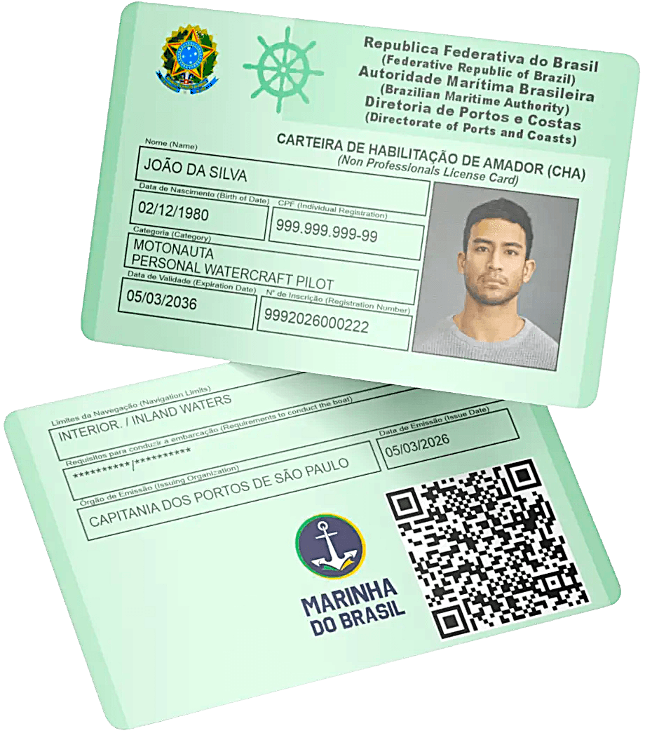 Exemplo de carteira CHA gerada – frente e verso da Carteira de Habilitação de Amador